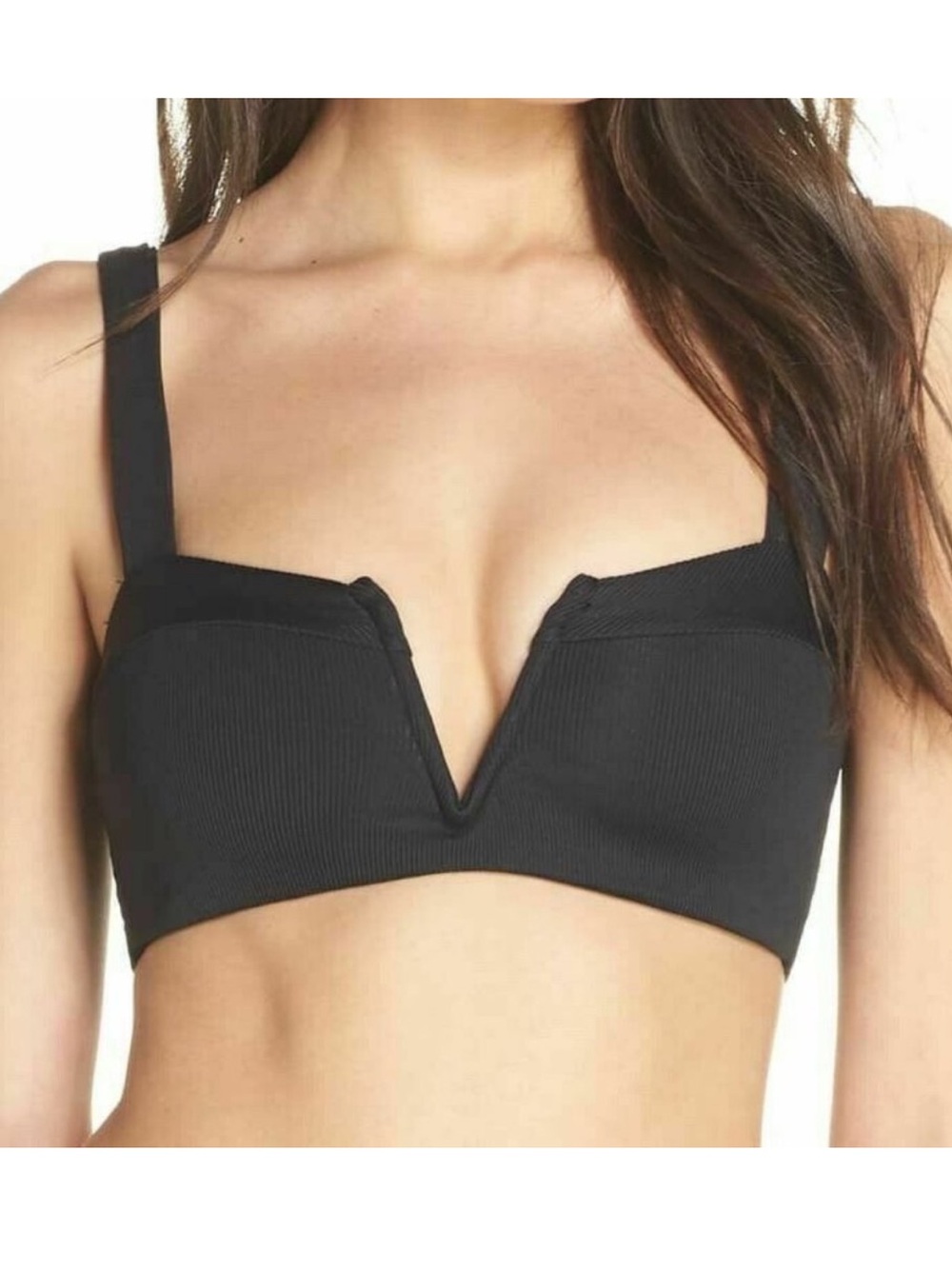 L*Space Black Lee Lee V Front Ribbed Bikini Swim Top NWOT Size S